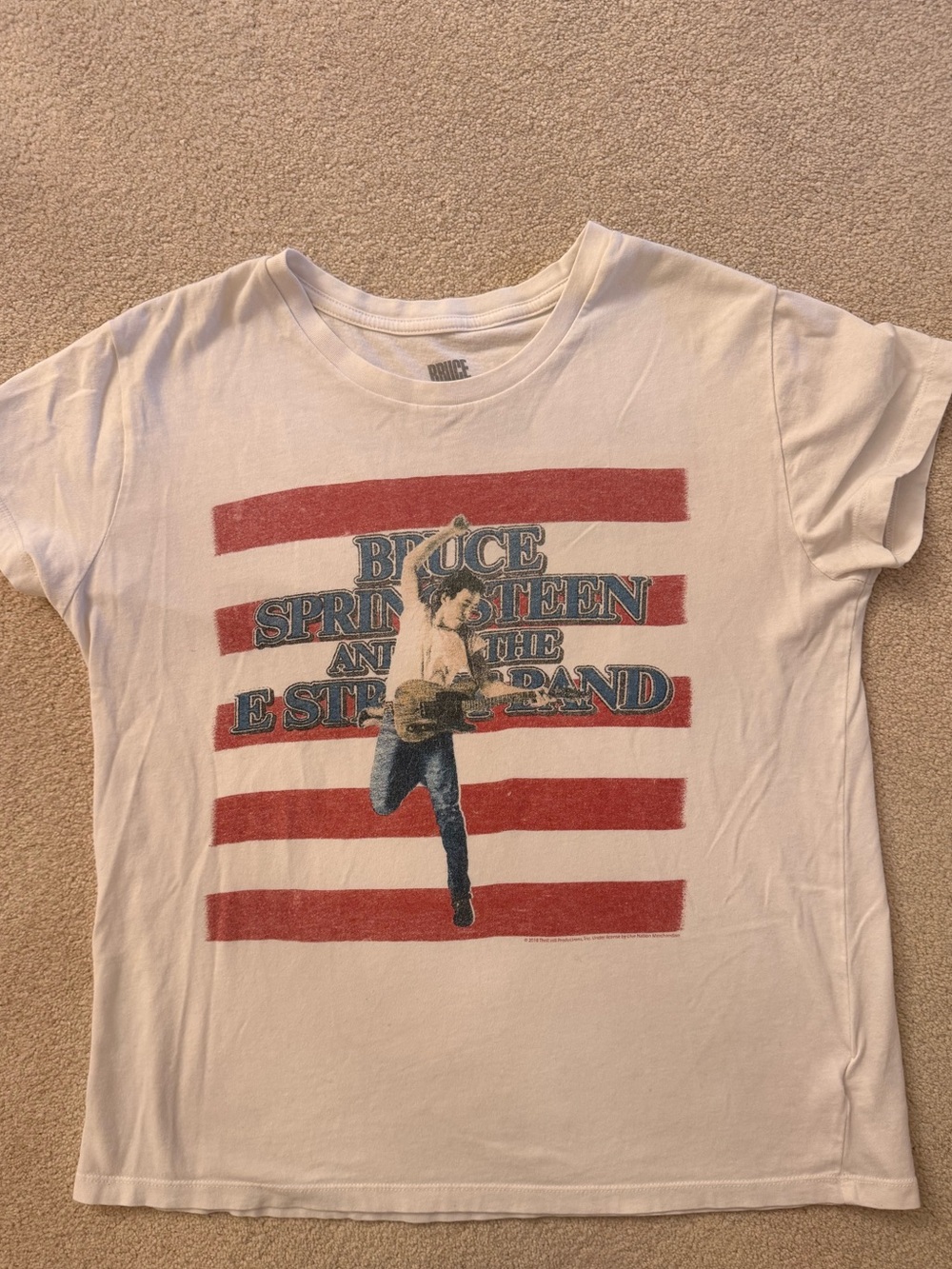 Bruce Springsteen Vintage Graphic Tee - White with Red Stripes